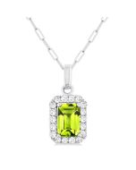 Celestia Emerald Shape Gemstone & Halo Diamond Pendant