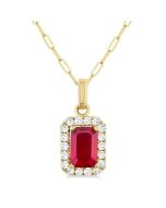 Garnet Emerald Shape Gemstone & Halo Diamond Pendant