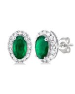Oval Shape Gemstone & Halo Diamond Stud Earrings