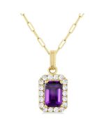 Aster Emerald Shape Gemstone & Halo Diamond Pendant