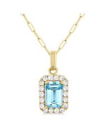  Emerald Shape Gemstone & Halo Diamond Pendant