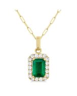 Sable Emerald Shape Gemstone & Halo Diamond Pendant