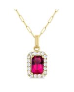 Thalia Emerald Shape Gemstone & Halo Diamond Pendant