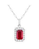 Aurora Emerald Shape Gemstone & Halo Diamond Pendant