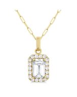 Celestia Emerald Shape Gemstone & Halo Diamond Pendant