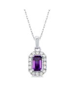  Emerald Shape Gemstone & Halo Diamond Pendant