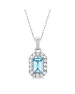 Aquamarine Emerald Shape Gemstone & Halo Diamond Pendant