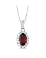 Valoria Oval Garnet & Diamond Pendant in 14K White Gold