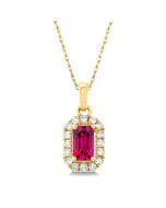 Vale Emerald Shape Gemstone & Halo Diamond Pendant