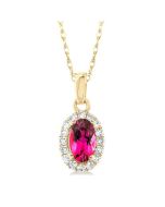 Aster Oval Shape Gemstone & Halo Diamond Pendant