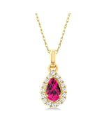 Clover Pear Shape Gemstone & Halo Diamond Pendant