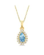 Clover Pear Shape Gemstone & Halo Diamond Pendant