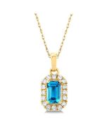 Luna Emerald Shape Gemstone & Halo Diamond Pendant