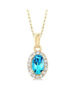 Clover Oval Shape Gemstone & Halo Diamond Pendant