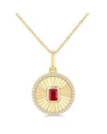 Luna Round Shape Fluted Medallion Gemstone & Diamond Pendant