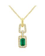 Sable Emerald Shape Gemstone & Diamond Link Pendant