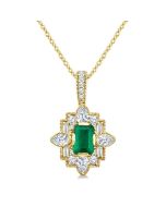 Thalia Emerald Shape Art Deco Gemstone & Diamond Fashion Pendant
