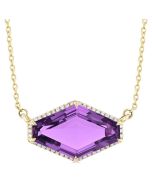 Raven Hexagon Shape East-West Gemstone & Halo Diamond Pendant