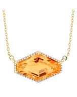 Amber Horizon 14K Yellow Gold Hexagon-Cut Citrine & Diamond Halo Pendant