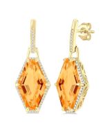 Amber Prism 14K Yellow Gold Hexagon-Cut Citrine & Diamond Halo Earrings