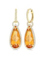 Solara Elegance 14K Yellow Gold Pear-Cut Citrine & Diamond Halo Earrings