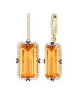 Solaris Serenade 14K Yellow Gold Emerald-Cut Citrine, Sapphire & Diamond Halo Earrings