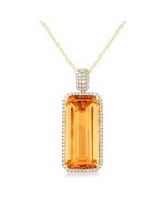 Amber Radiance 14K Yellow Gold Emerald-Cut Citrine & Diamond Halo Pendant