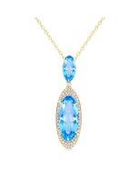 Blue Topaz Oval Shape Gemstone & Halo Diamond Pendant