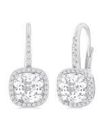 Square Shape Gemstone & Halo Diamond Huggie Earrings