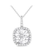 Square Shape Gemstone & Halo Diamond Pendant