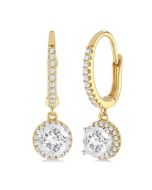 Round Shape Halo Gemstone Hoop Earrings