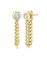 Round Bezel Curb Link Fashion Chain Earrings