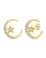 Crescent Moon & Star Petite Diamond Fashion Earrings