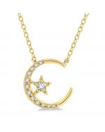 Crescent Moon & Star Petite Diamond Fashion Pendant