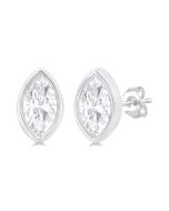 LuxValVel 14K White Gold Diamond Bezel Earrings
