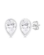 CaVio DorLux 14K White Gold Diamond Bezel Earrings