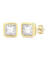 VelLysOn 14K White Gold Diamond Bezel Earrings