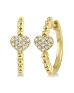 Pave Set Bead Heart Shape Diamond Hoop Earrings