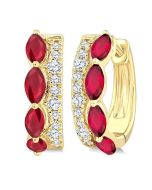 Marquise Shape Gemstone & Petite Diamond Fashion Hoop Earrings