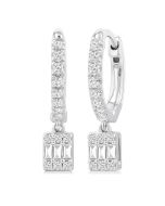 Rectangle Shape Fusion Petite Diamond Huggie Fashion Earrings
