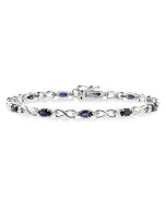 14K White Gold Oval Shape Sapphire Gemstone & 1/10CTW Diamond Bracelet