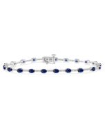 14k White Gold Oval Shape Sapphire Gemstone & 1/3CTW Diamond Bracelet