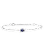 Oval Shape Paperclip Gemstone & Halo Diamond Chain Bracelet