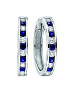 Diamond and Genuine Sapphire Alternating Channel Set Hoop Earrings