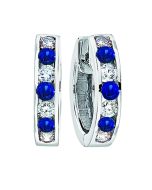 Diamond and Genuine Sapphire Alternating Channel Set Hoop Earrings