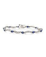 14k White Gold Oval Shape Sapphire Gemstone & Diamond Bracelet