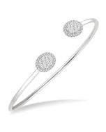 Stackable Oval Shape Halo Shine Bright Essential Diamond Open Cuff Bangle