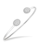 Stackable Oval Shape Halo Shine Bright Essential Diamond Open Cuff Bangle