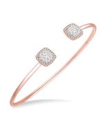 Stackable Cushion Shape Halo Shine Bright Essential Diamond Open Cuff Bangle