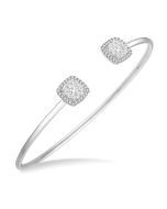 Stackable Cushion Shape Halo Shine Bright Essential Diamond Open Cuff Bangle